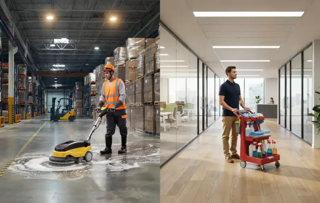 difference between industrial warehouse cleaning and standard commercial janitorial service